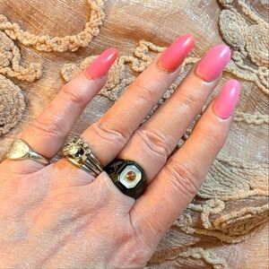 Ca 1800s Red Natural Rose Cut Diamond Gutta Percha Mourning Ring